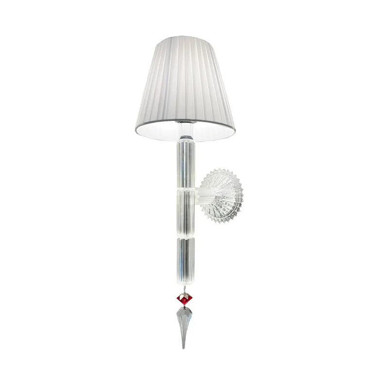 Modern crystal wall lamp for bedroms Bacarat style glass wall light with fabric lampshade