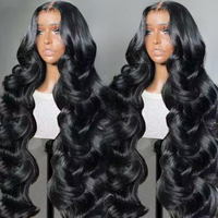 Perruques en gros, perruques en cheveux humains bruts vietnamiens HD Lace couleur noir naturel 13x6, perruques sans colle en dentelle ondulée, densité 200%