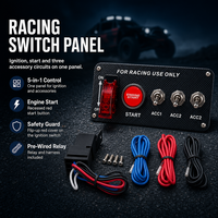 Kit Panel Sakelar Tombol Start Pengapian Balap Serat Karbon dengan Kabel Harness dan Relay Starter Mesin untuk Mobil Truk