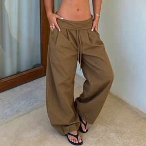 2026 New Women's Brown Harem <b>Pants</b> Low Waist Loose Fit Drawstring Waistband Baggy Balloon Jogger Trousers Casual Streetwear - Product Image 3