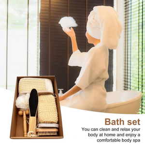 7PCS Bath Set With Scrubbing Towel Bath Brush Pumice Stone Sisal Bath Flower Set Holiday Gift Box - Product Image 4
