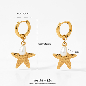 Lioro Trendy <span class=keywords><strong>orecchini</strong></span> a cerchio in acciaio inox impermeabili in oro placcato perla conchiglia <span class=keywords><strong>orecchini</strong></span> a forma di stella - Product Image 6