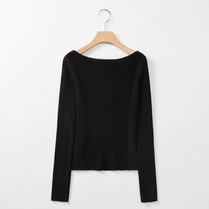 <span class=keywords><strong>Pull</strong></span> fin et ajusté en maille côtelée à <span class=keywords><strong>col</strong></span> <span class=keywords><strong>bateau</strong></span> et manches longues pour <span class=keywords><strong>femme</strong></span>, style basique minimaliste, idéal pour le printemps, <span class=keywords><strong>noir</strong></span>, OEM ODM - Product Image 4