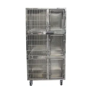 Hot Selling Veterinary Clinic Equipment Stainless Steel Three Layers Combined Cat Cage with Individual Washroom