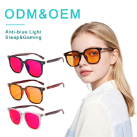Lunettes d'ordinateur TR90 solides et durables, anti-lumière bleue, unisexe, monture carrée, branches en bois, verres jaunes, oranges, rouges