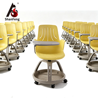 Chaise mobile pour salle de classe universitaire, formation, réunion de bureau et conférence, avec tablette d'écriture et roulettes, vente en gros