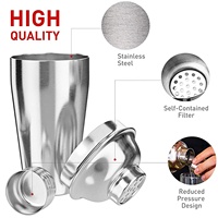 Vente en gros JINGDUN JD-AMS12 Ensemble de shaker à cocktails moderne en acier inoxydable 24 pièces avec support en bambou 750 ml Kit de barman Accessoires de bar