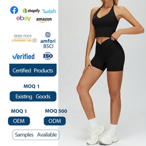 XIANDA OEM Crop top <span class=keywords><strong>de</strong></span> sport sans dos surdimensionné personnalisé avec logo vierge pour femmes, short <span class=keywords><strong>de</strong></span> compression en forme <span class=keywords><strong>de</strong></span> V, <span class=keywords><strong>tenue</strong></span> <span class=keywords><strong>de</strong></span> sport pour la <span class=keywords><strong>course</strong></span> à pied, le yoga - Product Image 4