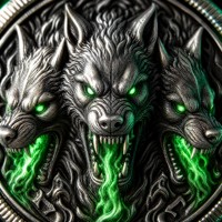 Koin Peringatan Cerberus Relief 3D Kustom, Perak Murni .999, Enamel Hijau, Penjaga Dunia Bawah, untuk Hadiah Mewah