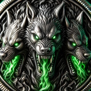 Moneda Conmemorativa de Cerberus en Relieve 3D Personalizada, Plata Fina .999, Esmalte Verde, Moneda del Guardián del Submundo para Regalo de Lujo - Product Image 4
