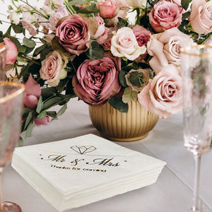 แผ่นฟอยล์สีทองขนาด5นิ้วแบบใช้แล้วทิ้งกระดาษเช็ดปาก3ชั้นสีขาวสำหรับงานแต่งงานงานตามสั่งฉลองครบรอบ - Product Image 2