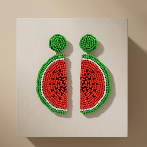watermelon Beachwear Beaded <b>post</b> Earrings Handwoven <b>post</b> Statement Dangle Earrings for Party Festival rice beaded glass beads - Product Image 1