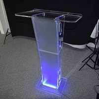 Support de chaire 43.3 "pour acrylique d'église, support de pupitre de podium avec large surface de lecture, pupilles et podiums avec LED multicolore