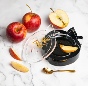 Özel akrilik güzel Lucite yüzer elma bal çanak altın kaşık ile kalıp kesim elma bal çanak - Product Image 6