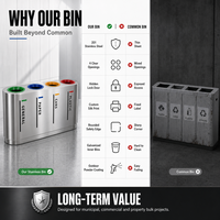 Contenedor de Reciclaje de Gran Capacidad para Áreas Públicas del Campus, de Acero Inoxidable 201, con Cuatro Compartimentos Codificados por Colores y Puerta con Cerradura