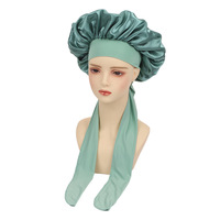 Bonnet en satin de soie double couche pour dormir avec long ruban à nouer, bonnet de nuit pour cheveux bouclés pour femme, logo personnalisé, vente en gros