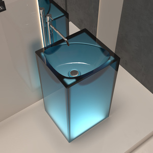 Lavabo de salle de bain <span class=keywords><strong>en</strong></span> résine transparente bleue, style moderne, lavabos de salle de bain autoportants - Product Image 3