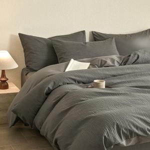 Juego de Ropa de Cama Jacquard de Color Sólido Simple, 100% Algodón, Funda de Edredón, Sábana Ajustable, Transpirable, para Uso Doméstico - Product Image 2