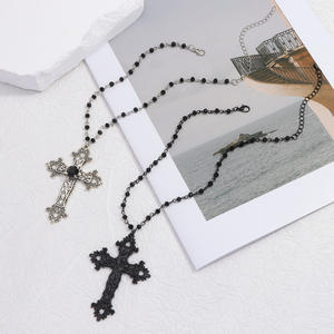 Collar con Colgante de Cruz, Aleación de Zinc, Negro y Blanco, Estilo Gótico Punk, Gargantilla, Joyería Hip Hop - Product Image 1