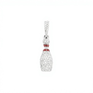 Pendentif tendance de créateur en or blanc massif 14 carats, motif boule de bowling, serti de diamants naturels véritables, pour les amateurs de jeux, idéal comme cadeau. - Product Image 1