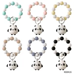 2022 New Arrivals Carton Cute Panda Doll Charm Bags Key Chain Colorful Silicone Bead Wrist Key Chain Accessories