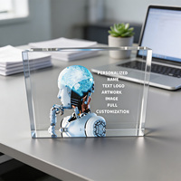 Plaque personnalisée Neelpure 188487 en bloc de cristal horizontal avec impression UV graphique robot IA pour récompense d'entreprise technologique