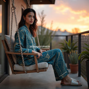 Conjunto de Pijama de Dos Piezas de Algodón para Mujer, Ropa de Dormir Suave, Personalizable y Sostenible para Verano, Otoño y Primavera, Estilo Casual y Elegante - Product Image 3