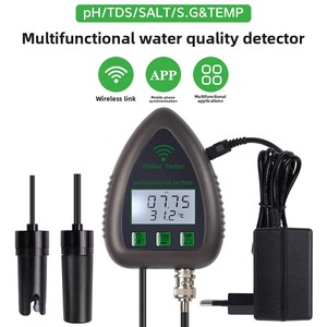 Détecteur de qualité de l'eau portable cinq-en-un avec connectivité Wi-Fi pour la mesure du pH, de l'EC, du S.G. et de la salinité - Product Image 6
