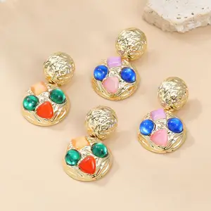 New design Baroque Alloy Resin Acrylic round Stud Earrings For Women Fashion Jewelry