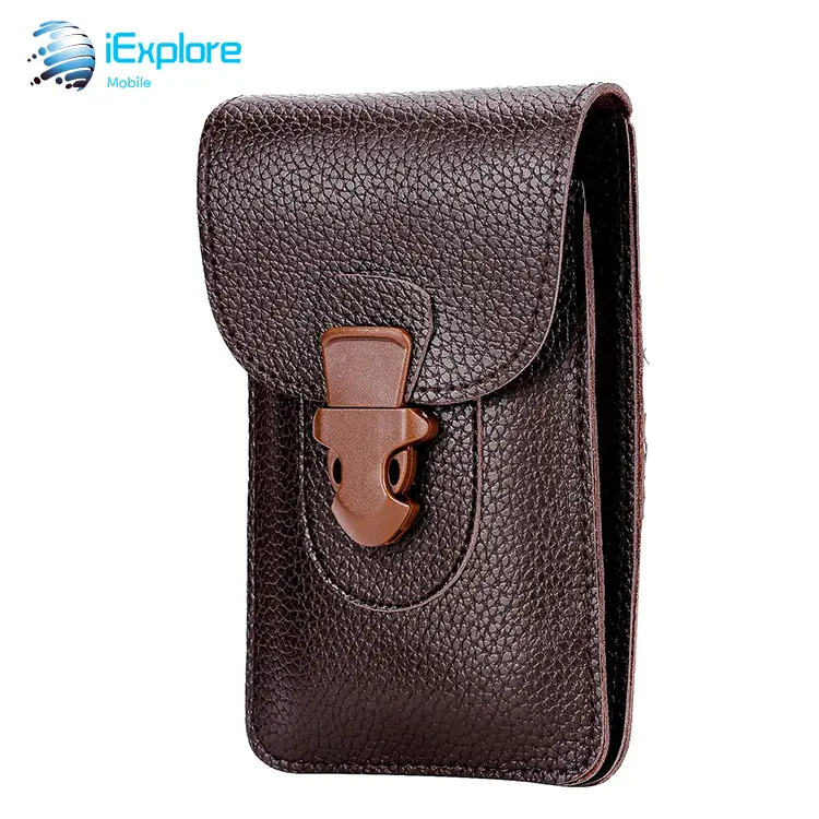 iExplore universal genuine leather vertical waist hanger holster 2 slot wallet case phone case for smart phone iPhone 11 pro max