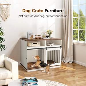 Kandang hewan peliharaan dalam ruangan mewah putih furnitur rumah anjing besar pintu geser dapat digerakkan pembagi penyimpanan laci kandang anjing kayu akhir kucing - Product Image 3