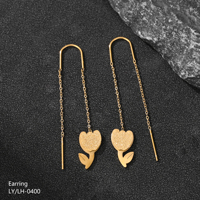 Boucles d'oreilles pendantes en acier inoxydable plaqué or, motif cœur et nœud, très tendance, écologiques, polies à haute brillance, pour femmes, idéales pour les soirées.