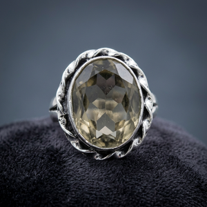 Anillo de Cóctel Art Palace Citrine, Chapado en Plata 925, Engaste Ovalado, Estilo Vintage, Joyería Unisex - Product Image 1