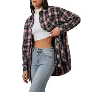 Custom Logo <b>Womens</b> Long Sleeve Woven Plaid <b>Flannel</b> Shacket Oversized Casual Breathable Button up Shirt Pocket <b>Jacket</b> LOW MOQ - Product Image 1