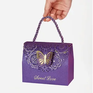 镂空蝴蝶结婚糖果盒巧克力派对礼品袋婴儿淋浴礼品包装盒带手柄