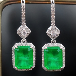 High Quality Jewelry Eco-friendly Copper <b>Silver</b> Plated Square Cut Green Zircon Statement <b>Drop</b> <b>Earrings</b> for Women - Product Image 6