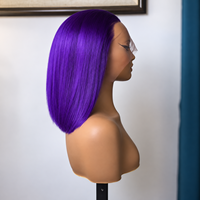 Perruque Bob Courte Droite Violet Lumineux en Cheveux Humains, Perruque Bob Courte Violet 13x4 Lace Front Lisse et Colorée, Fournisseur en Gros