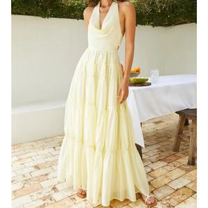 Nuevo Vestido de Moda al por Mayor para Mujer, Elegante Vestido Maxi Sólido con Cuello en V Profundo, Ropa Casual Personalizada, Vestidos sin Espalda - Product Image 1