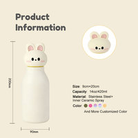 Bouteille d'eau pour enfants de 14 oz en gros avec bouchon en silicone alimentaire en forme d'animal et double paroi en acier inoxydable 304