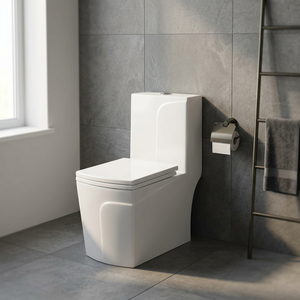 WC monobloc en céramique blanche Vistaar avec réservoir encastré, jet siphonique, double chasse, économie d'eau, toilette à poser au sol - Product Image 1