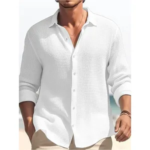 Camisas polyester personnalisé gaufré thermique chemise à manches longues revers chemise cardigan chemise boutonnée