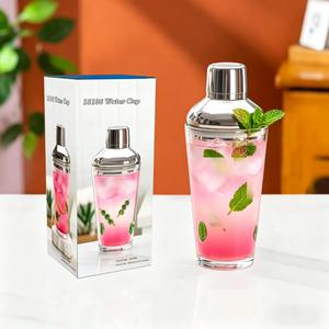 Shaker à cocktails en verre en gros avec bouchon en acier inoxydable, shaker mélangeur en verre sodalime de 500 ml pour bar et restaurant - Product Image 5