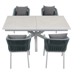 de salle à manger pour restaurant de <span class=keywords><strong>jardin</strong></span> moderne mobilier de terrasse en corde <span class=keywords><strong>aluminium</strong></span> blanc <span class=keywords><strong>table</strong></span> <span class=keywords><strong>extensible</strong></span> et 6 chaises - Product Image 5