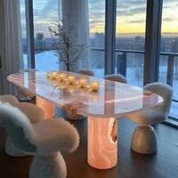 HJ HOME Italienischer Natürlicher Jade-Leuchttisch Moderner Luxus-Marmortisch Rosa Langer Ovaler Esstisch