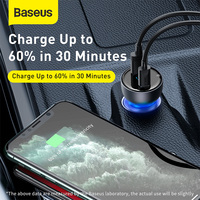Baseus 65W PD Chargeur de voiture QC 4.0 QC 3.0 Affichage LED Type-C Chargeur rapide pour iPhone 15 Xiaomi