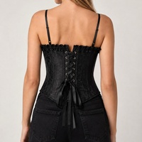 Haut court élégant pour femme à bretelles spaghetti, en dentelle, style corset, avec volants, fermeture avant, bustier, laçage latéral, serre-taille, pour soirée, taille XS