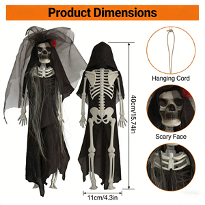 โครงกระดูกเจ้าสาวฮาโลวีนขนาด 15.74 นิ้ว ตกแต่งแขวนแบบกอธิค พร้อมผ้าคลุมสีดำและดอกกุหลาบสีแดง สำหรับงานปาร์ตี้ฮาโลวีนและบ้านผีสิง - Product Image 4