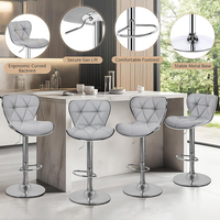 Tabouret de bar pivotant réglable moderne en cuir noir avec surpiqûres en losange, chaises de bar hauteur comptoir pour la maison, la cuisine, le café, le bar