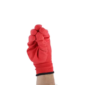 Factory Wholesale 13G Red Polyester Red Latex Finish Construction Gloves Industrial Safety Latex Coated Work Gloves