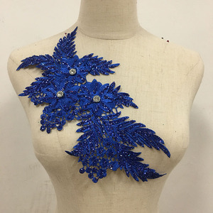 스팽글 크리스탈 플로럴 레이스 아플리케 모티브 자수 3D 꽃 레이스 패치 웨딩 드레스 공예용 - Product Image 4